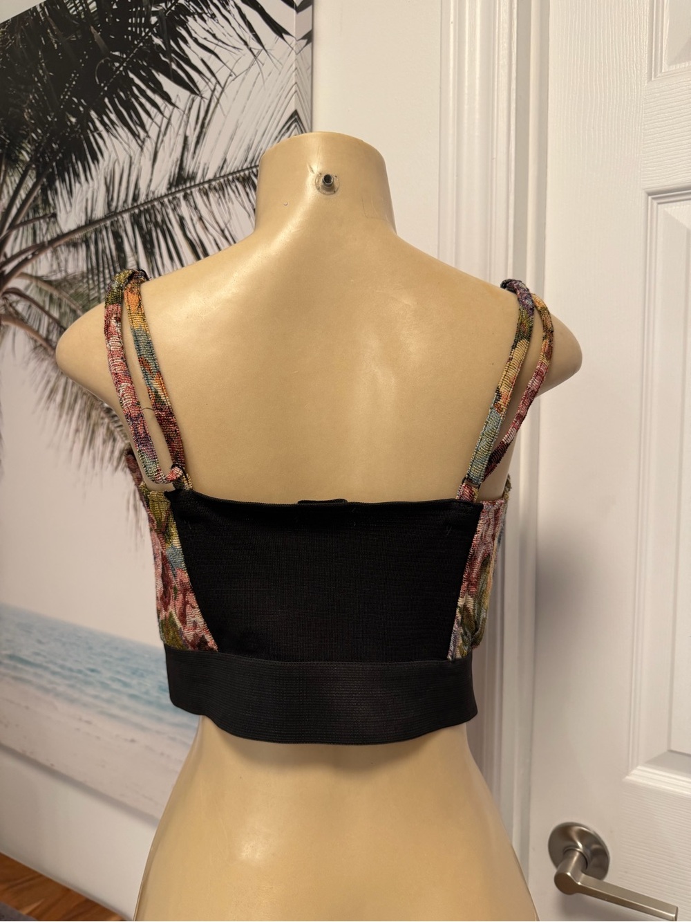 Floral Tapestry Bustier Crop Top with Front Zip - Picture 3 of 3